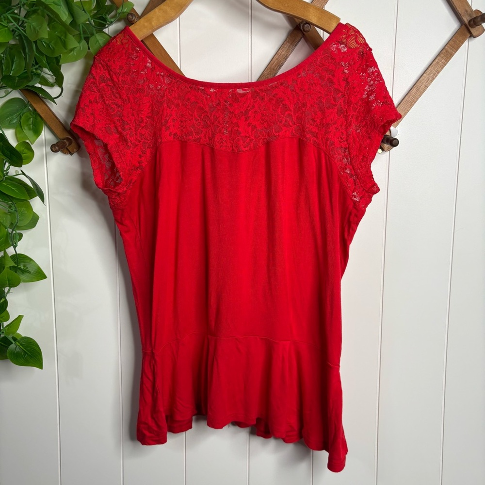Ilusion Woman’s Blouse Red Lace Top Large